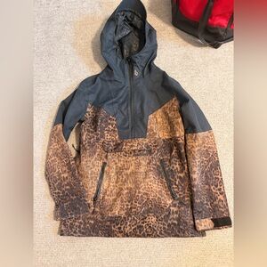 Volcom Womens Black and Brown Leopard pullover coat